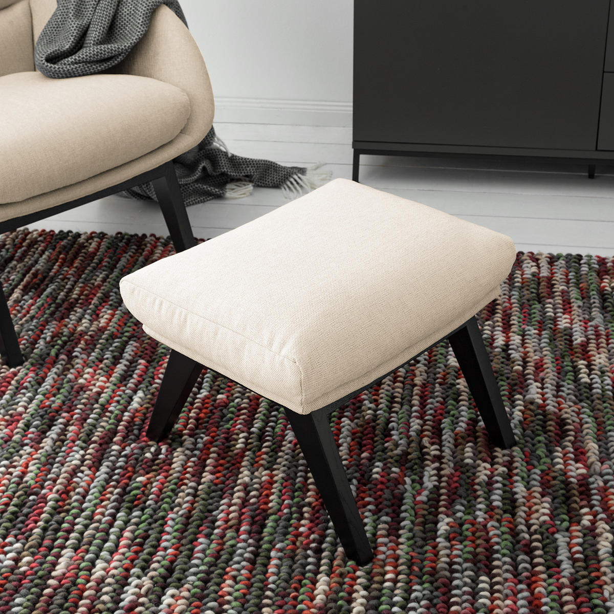 POLSTERHOCKER - Beige/Schwarz, Eichenholz/Textil (54/41/41cm) - home24