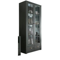VITRINE grün Landhaus 90 x 197 cm, Vitrinenschrank für Wohn- und Esszimmer - Chromfarben/Schwarz, Glas/Holzwerkstoff (90/197/43cm) - Furn.Design
