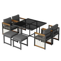 DINING-LOUNGESET für 6 Personen mit Tisch aus gehärtetem Glas - Schwarz, Metall - KOMHTOM