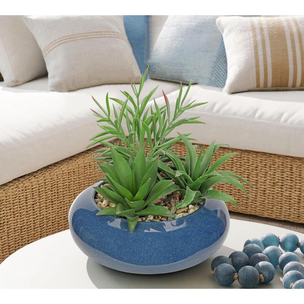 KUNSTPFLANZE Sukkulente im Keramiktopf 18 cm Blau - Blau, Keramik (18cm)