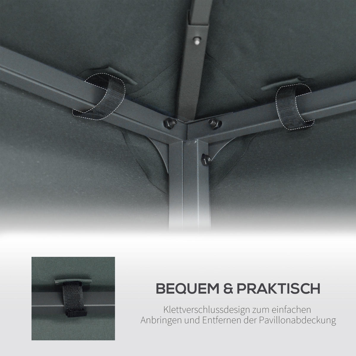 ERSATZDACH für Pavillon 3 x 3 m wasserdicht Pavillondach mit Doppeldach Ablauflöcher, Ersatzbezug Ersatzteile für Gartenpavillon Gartenzelt Kohlegrau - Graphitfarben, Textil (300/18/300cm)