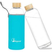 TRINKFLASCHE Glas 1 Liter mit Schutzhülle Hellblau - Hellblau, Glas (5/5cm)