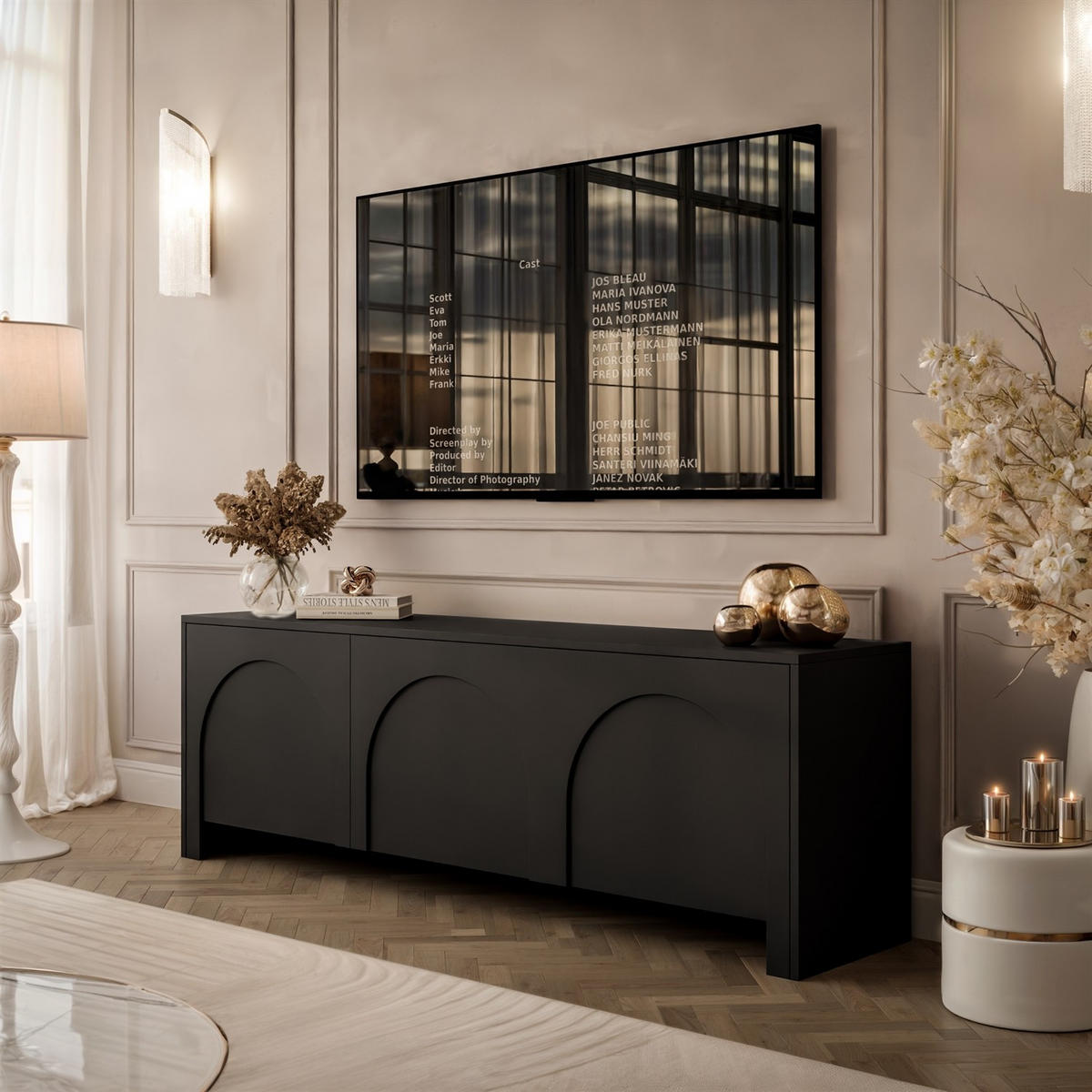 TV-ELEMENT ARIADNA schwarz dreitürig - Schwarz, Holzwerkstoff (154/51/35cm)