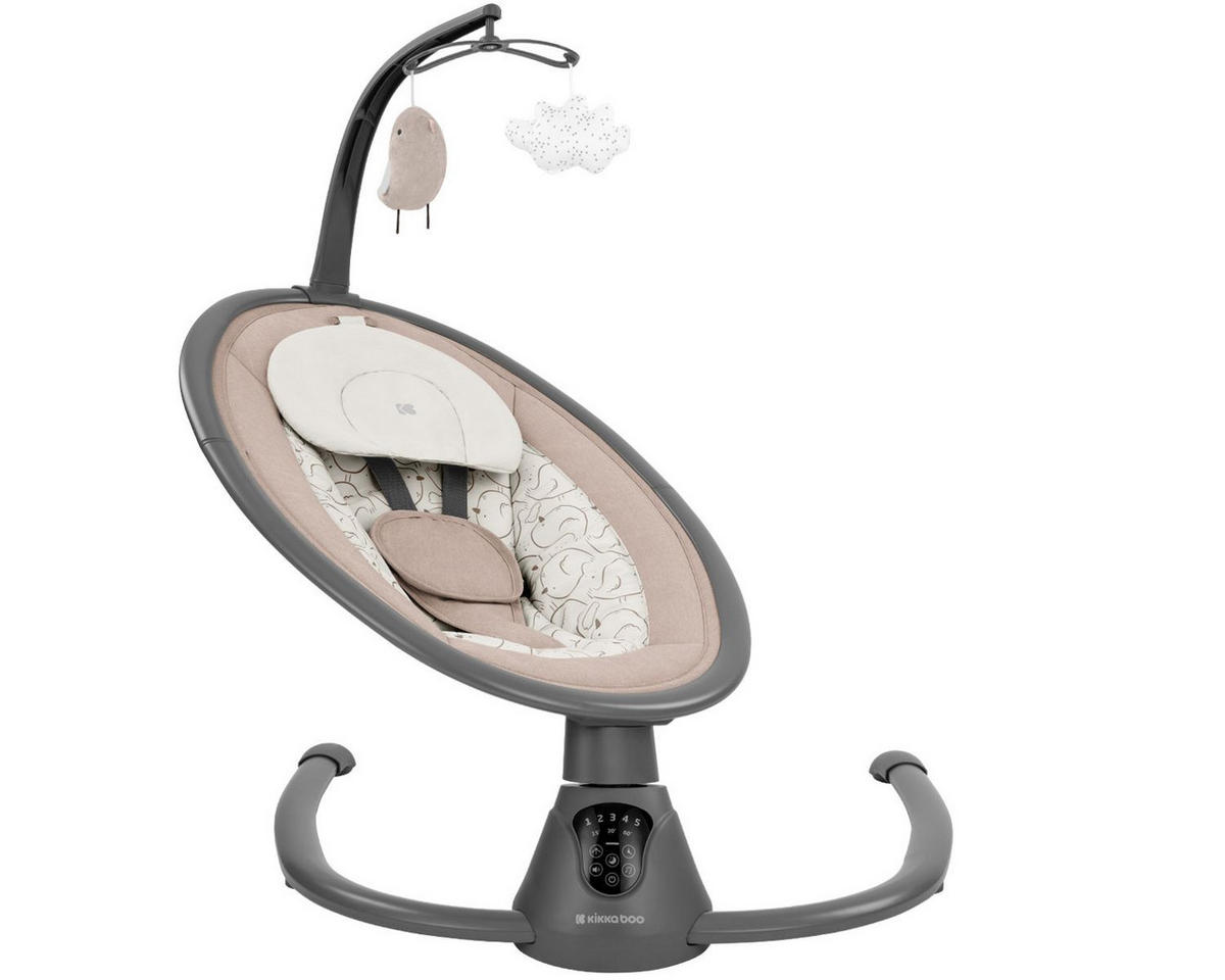 BABYWIPPE Twiddle beige grau 5 Schaukelgeschwindigkeiten, Fernbedienung, Timer, 5-Punkt-Gurt - Beige, Metall - Kikka boo