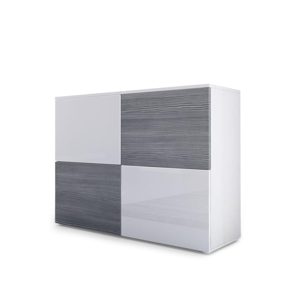 Vladon Kommode Weiß Hochglanz, Anthrazit 92x72x35 cm