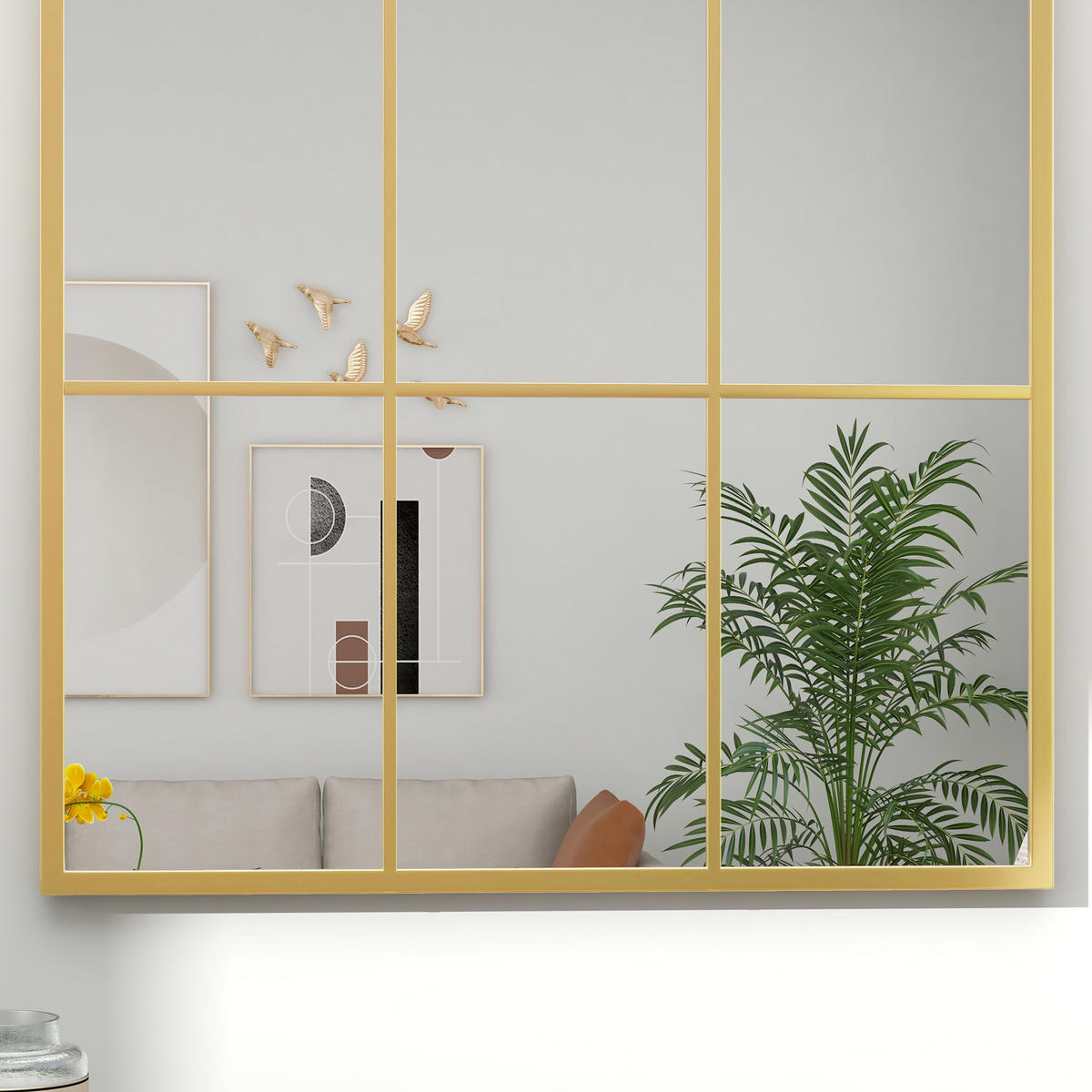 WANDSPIEGEL 91/2/60 cm Gold aus Metall mit vorinstallierten Haken - Goldfarben, Metall (2/60/91cm) - OKWISH