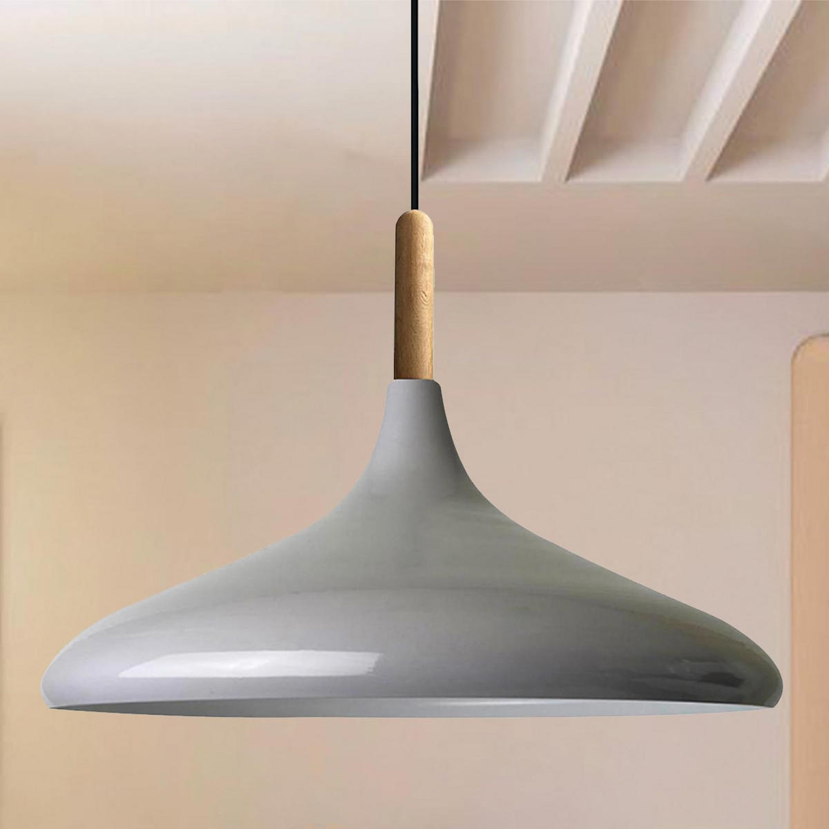 PENDELLEUCHTE Champion aus Holz 35/30 cm - Grau, Metall (30/35/30cm) - Bamyum