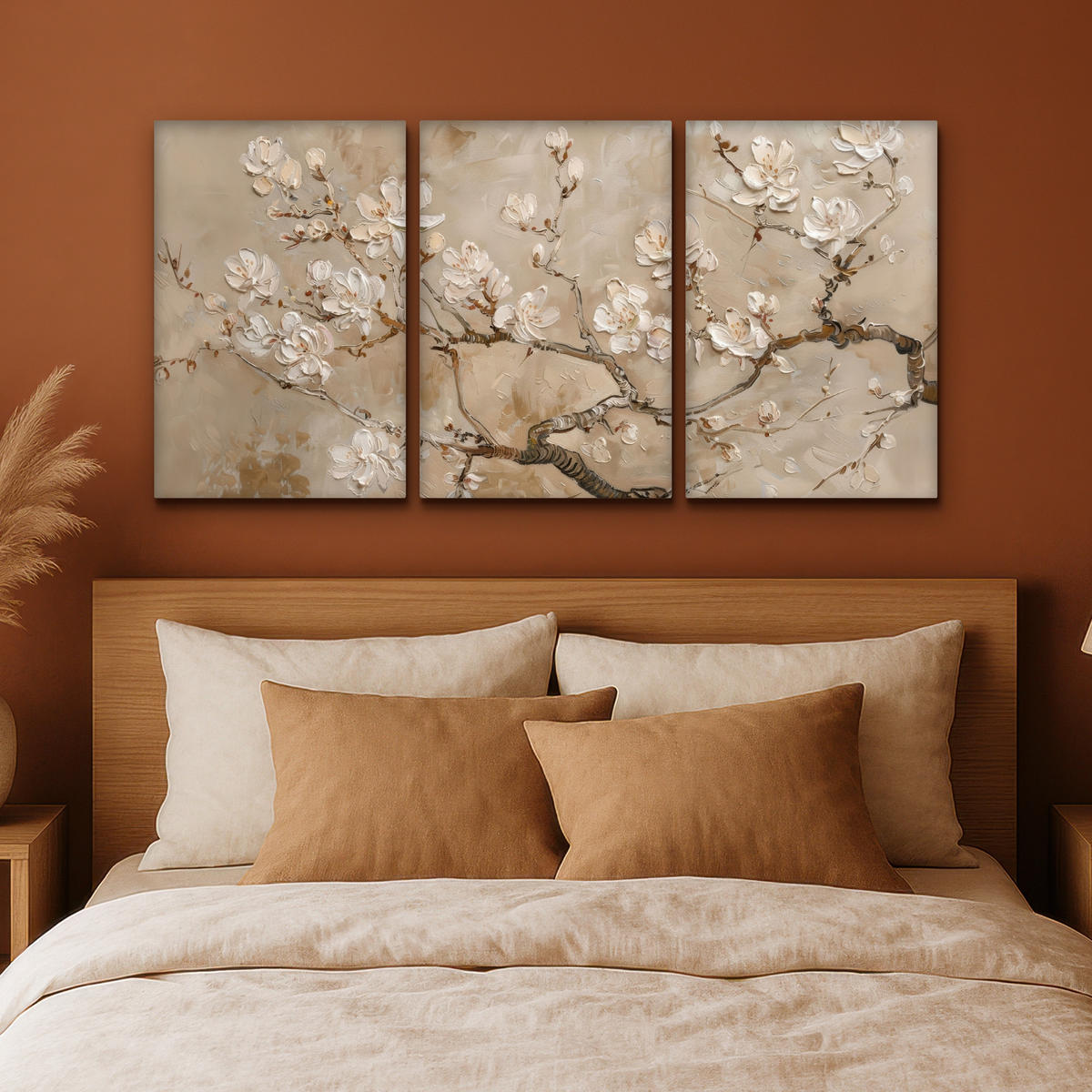 LEINWANDBILD 3er Set Beige - Blüte - Modern 120x60 cm - Greige, Textil (120/60cm) - MuchoWow