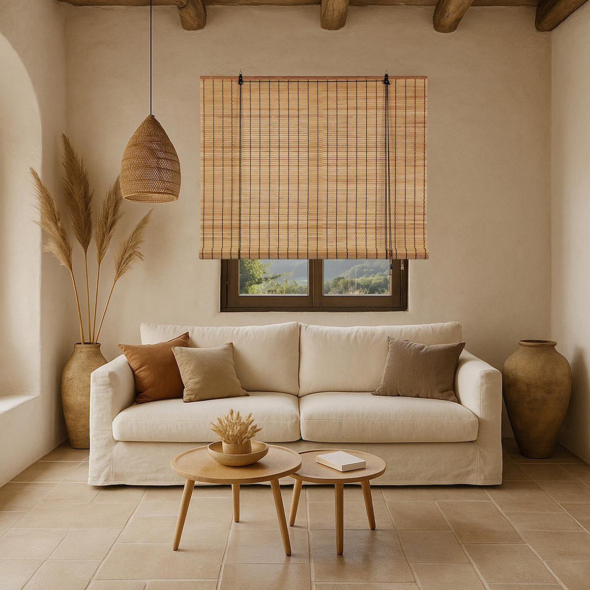 BAMBUSROLLO in Lamellen Natürlich 150x175 - Ecru, Holz (150/175cm) - STORESDECO