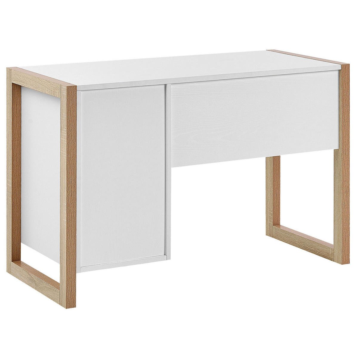 SCHREIBTISCH weiß/heller Holzfarbton 112/50/76 cm Johnson - Weiß, Holzwerkstoff (50/112/76cm) - Beliani