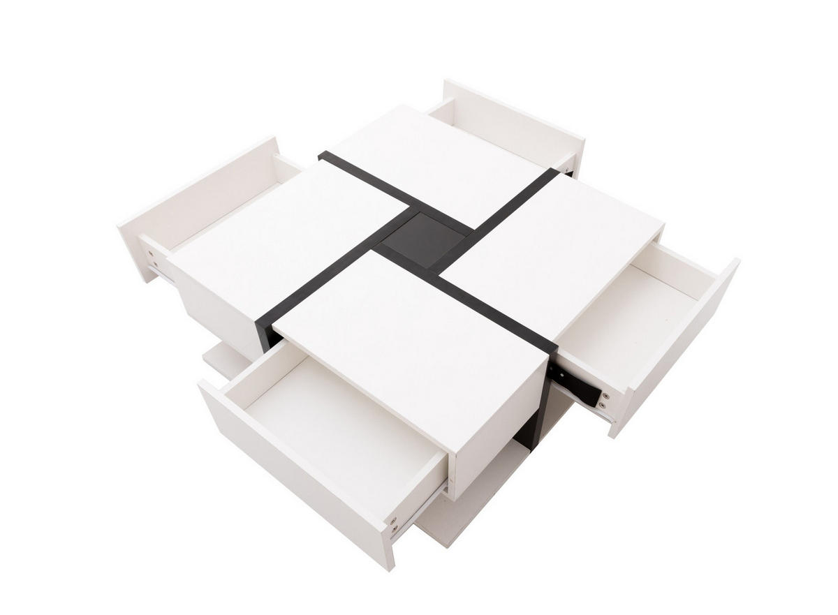 COUCHTISCH Weiß mit 4 Schubladen und 2 Ablagen - Weiß, Metall (78/78/36cm)