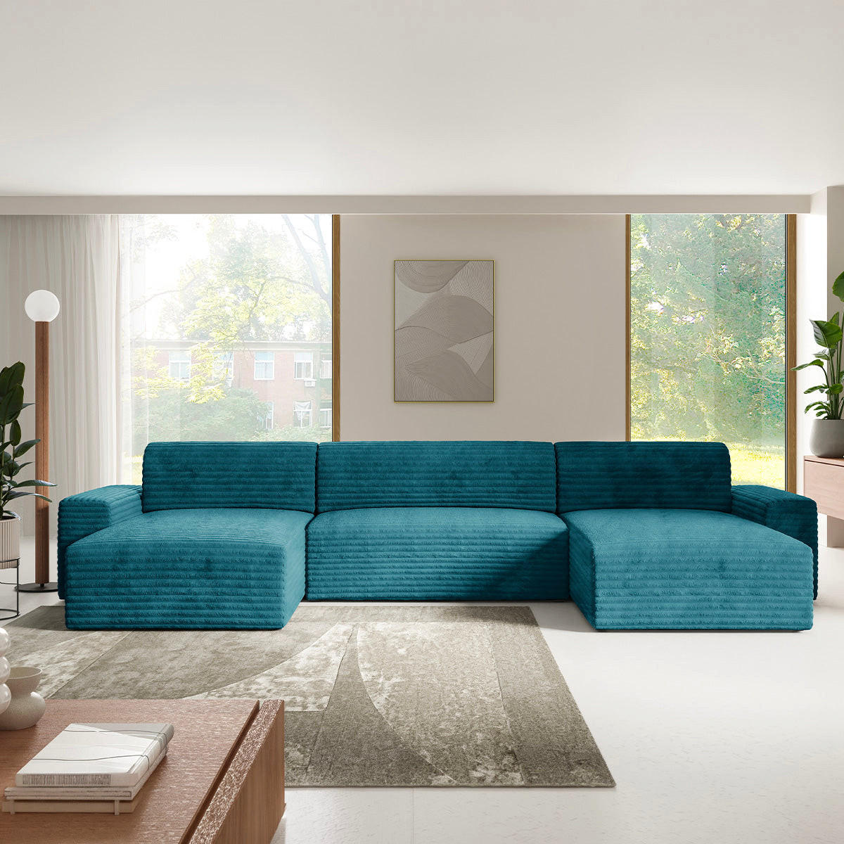 PANORAMASOFA Fabio 5 Sitzplätze Hellblau - Blau, Holz (405/82/185cm) - Petits-meubles