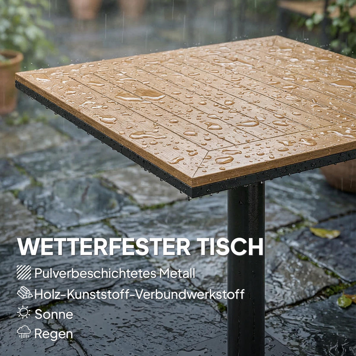 BEISTELLTISCH DE-07349 quadratisch mit Holzoptik und breiter Basis Naturholz - Naturfarben, Metall (70/70/74cm) - ComfortXL