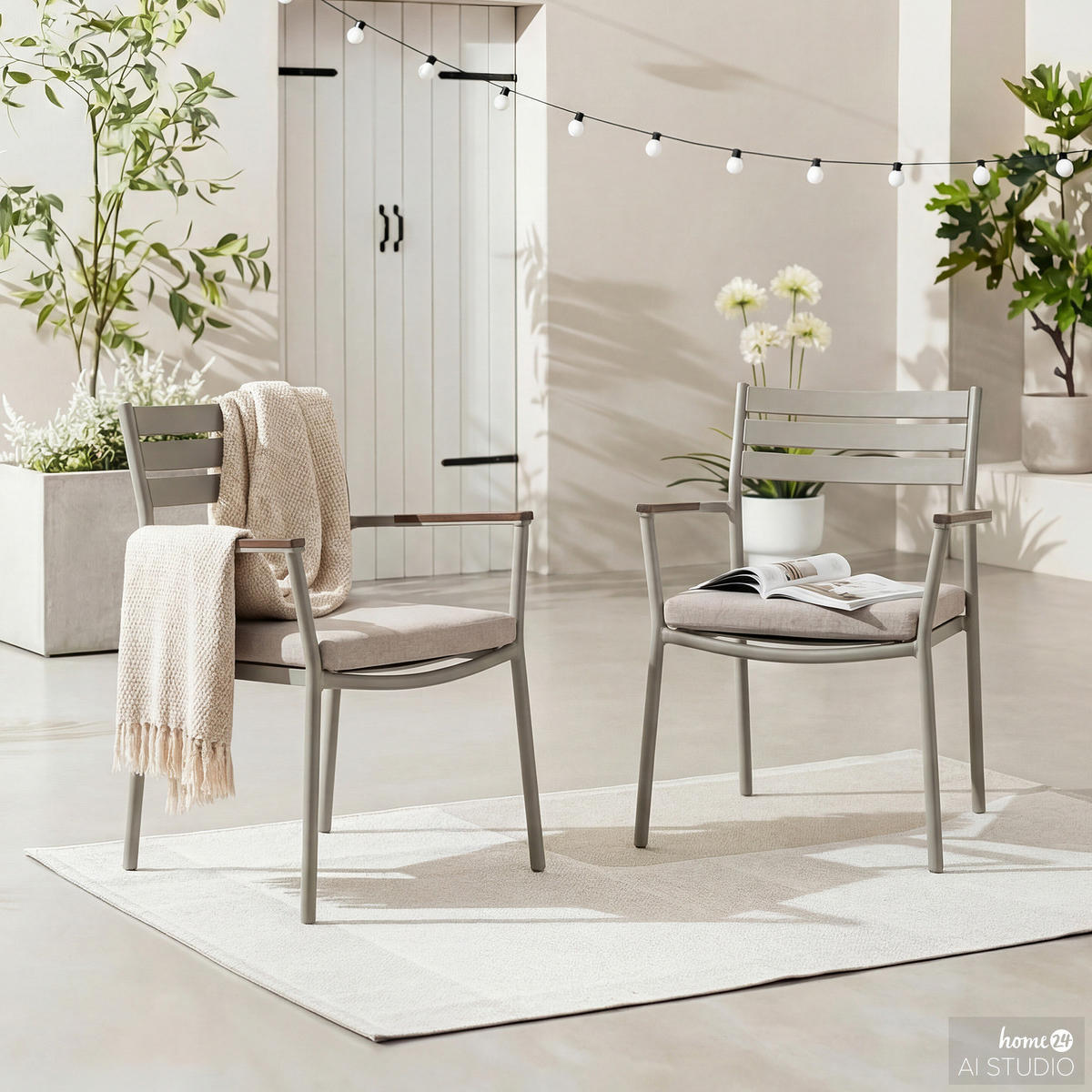 GARTENSTUHL - 2er-Set - Aluminium / Polyester - Grau - Grau, Holzwerkstoff/Textil (58/82/60cm) - home24