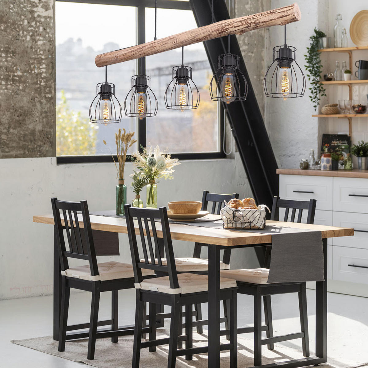 HÄNGELEUCHTE Holz Metall Schwarz - Schwarz, Holz (100/13.6/140cm)