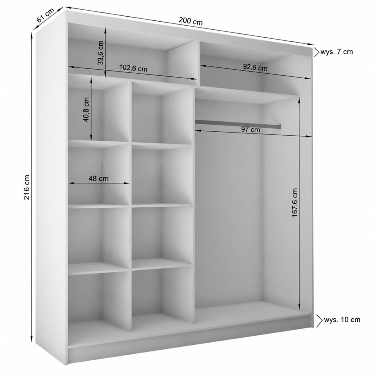 KLEIDERSCHRANK Nox 200 cm Nussbaum Warmia Spiegel Griffe schwarz - Nussbaumfarben, Holzwerkstoff (200/216/61cm) - KS Home Concept