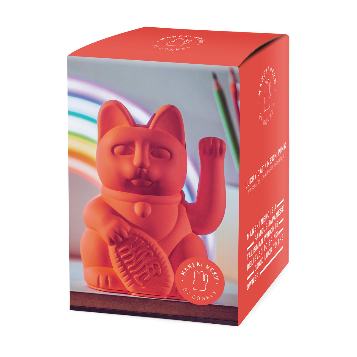WINKEKATZE Lucky Cat Maneki Neko, Kunststoff, Neon Orange, 15 cm - Orange, Kunststoff (10.5/15/8.5cm) - Donkey Products