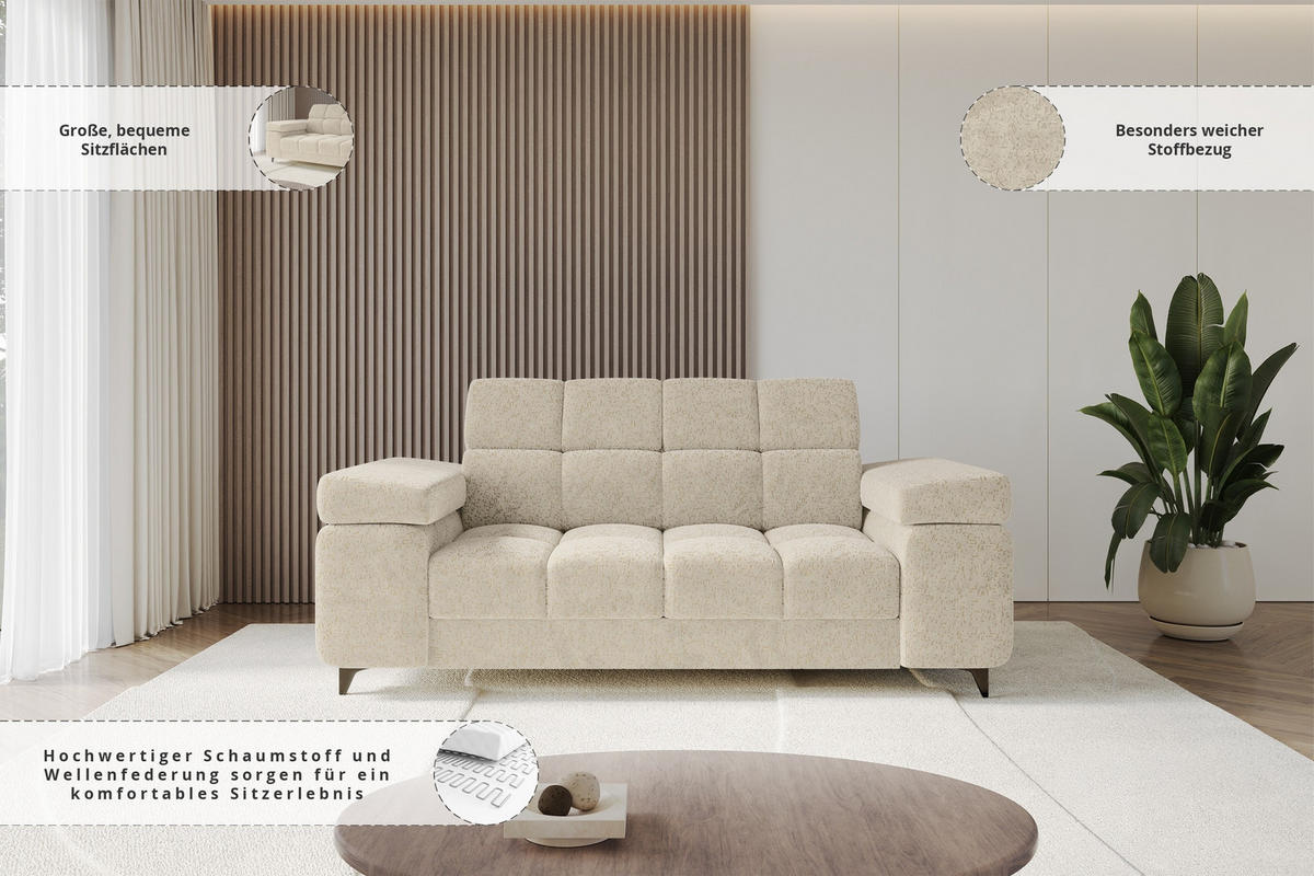 SOFA 2-Sitzer LORD-S1 194x97x90 cm Creme Chenille - Creme, Holzwerkstoff/Textil (194/90/97cm) - ALTDECOR