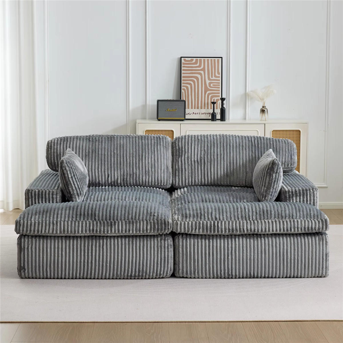SCHLAFSOFA 2-in-1 Cord Schlafcouch mit Bettfunktion, Grau - Grau, Textil (214/89/145cm) - Kaket