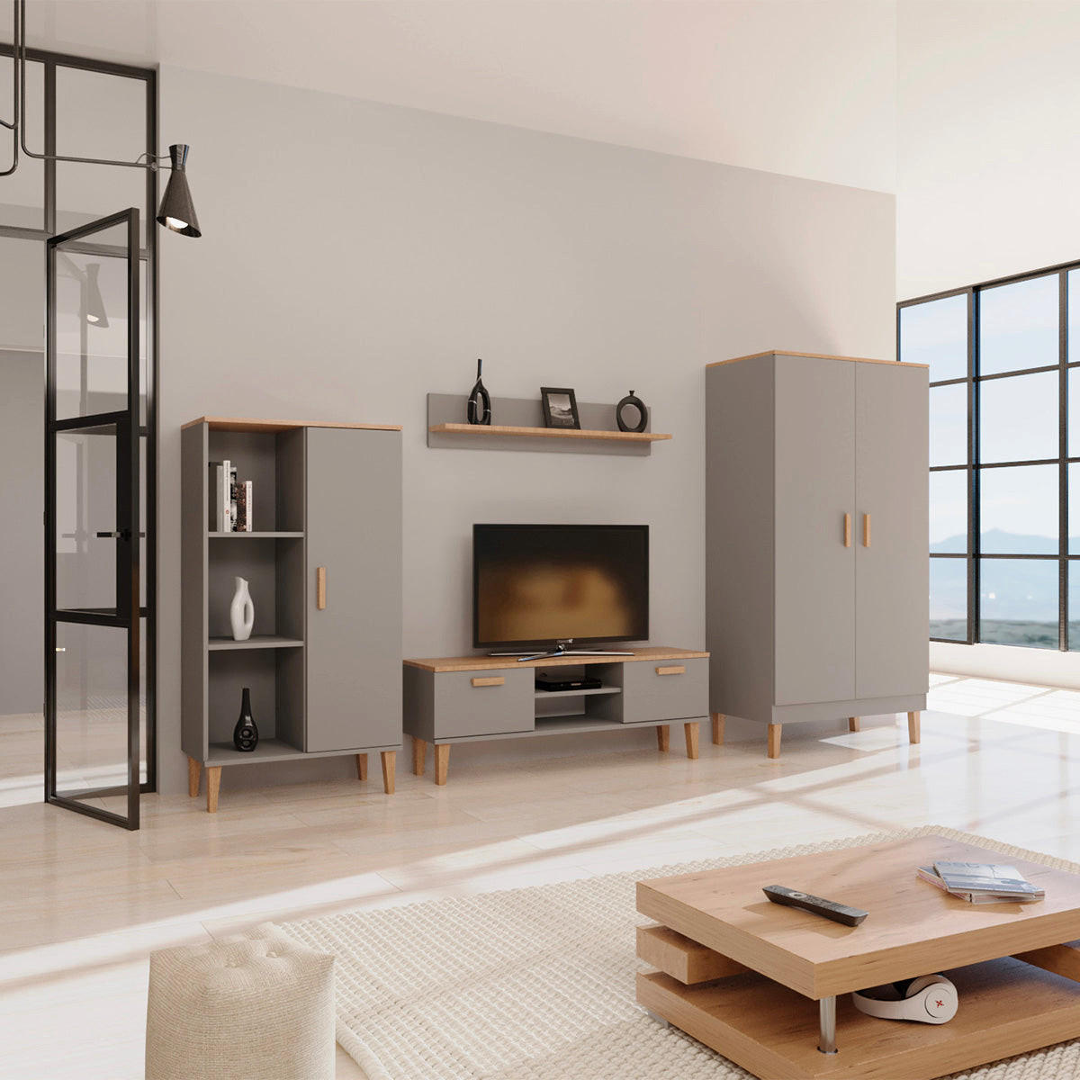 TV STOLÍK Denver Sivá - sivá, kompozitné drevo (120/47/35cm) - Petits-meubles