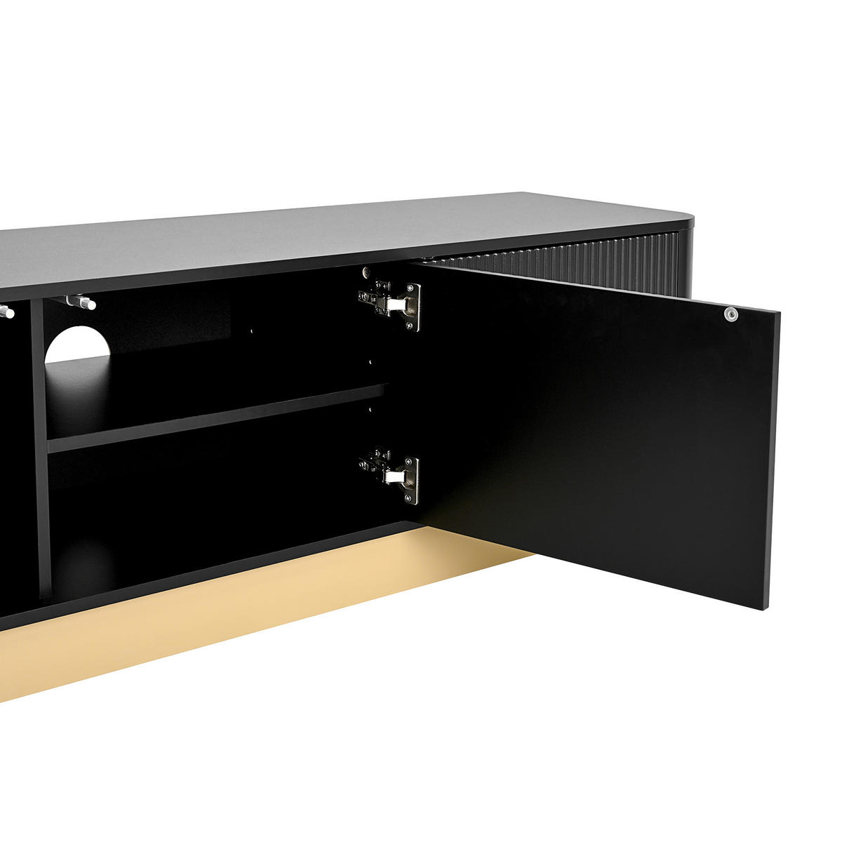 TV-LOWBOARD 200 cm aus MDF, Holzoptik, 3 Türen, Stauraum, abgerundet, Kabelmanagement, Schwarz - Schwarz, Holzwerkstoff (200/47/40cm)