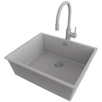 UNTERBAUSPÜLE GRANIT London, 2-er set Grau 56/47 cm 1 Becken + Küchenarmatur 38/14 cm + Ablauf-Set ab 60er Unterschrank - Grau, Kunststoff (56/20/47cm) - Primagran