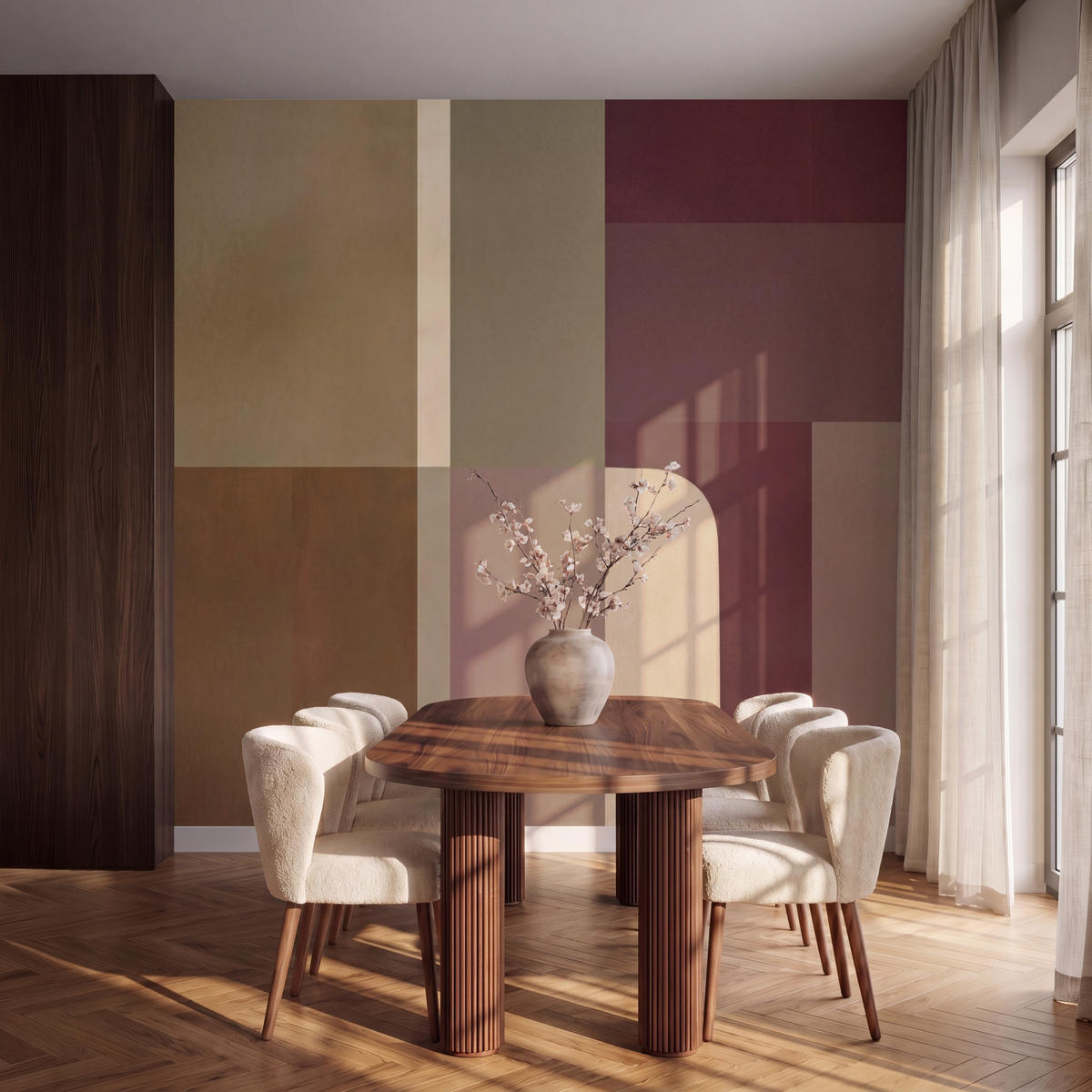 TAPETE - Unis - Abstrakt - Bordeaux - Linien - 280x280 cm - Multicolor, Papier (280/280cm) - OnlyWow