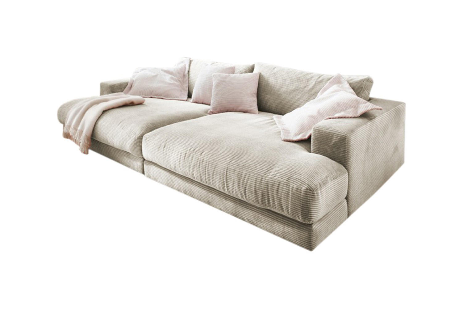 BIG SOFA XL MADELINE Cremeweiß Cord - Creme/Schwarz, Kunststoff/Textil (290/85/190cm) - KAWOLA