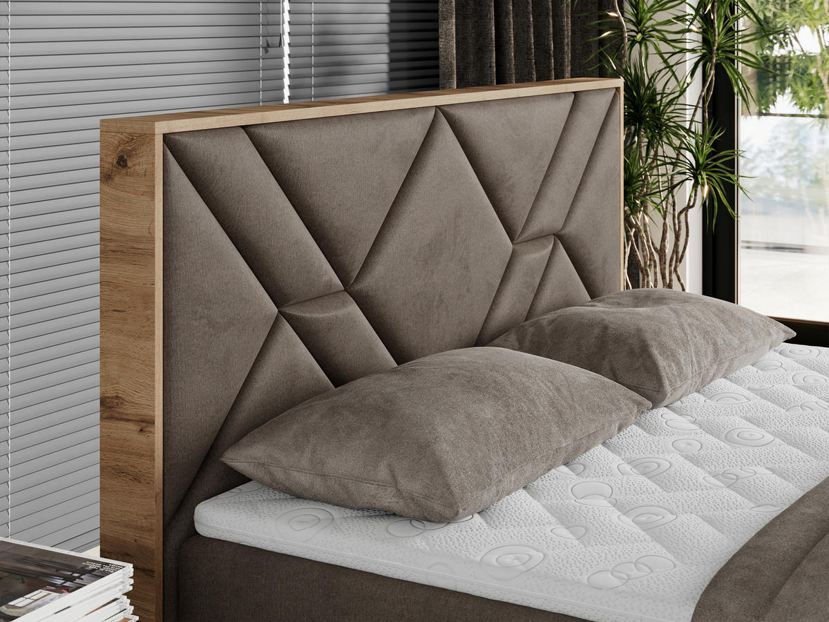BOXBETT GUNAR - 140/200 Braun Velvet - H3 - Braun, Holz/Textil (140/200cm) - MKS