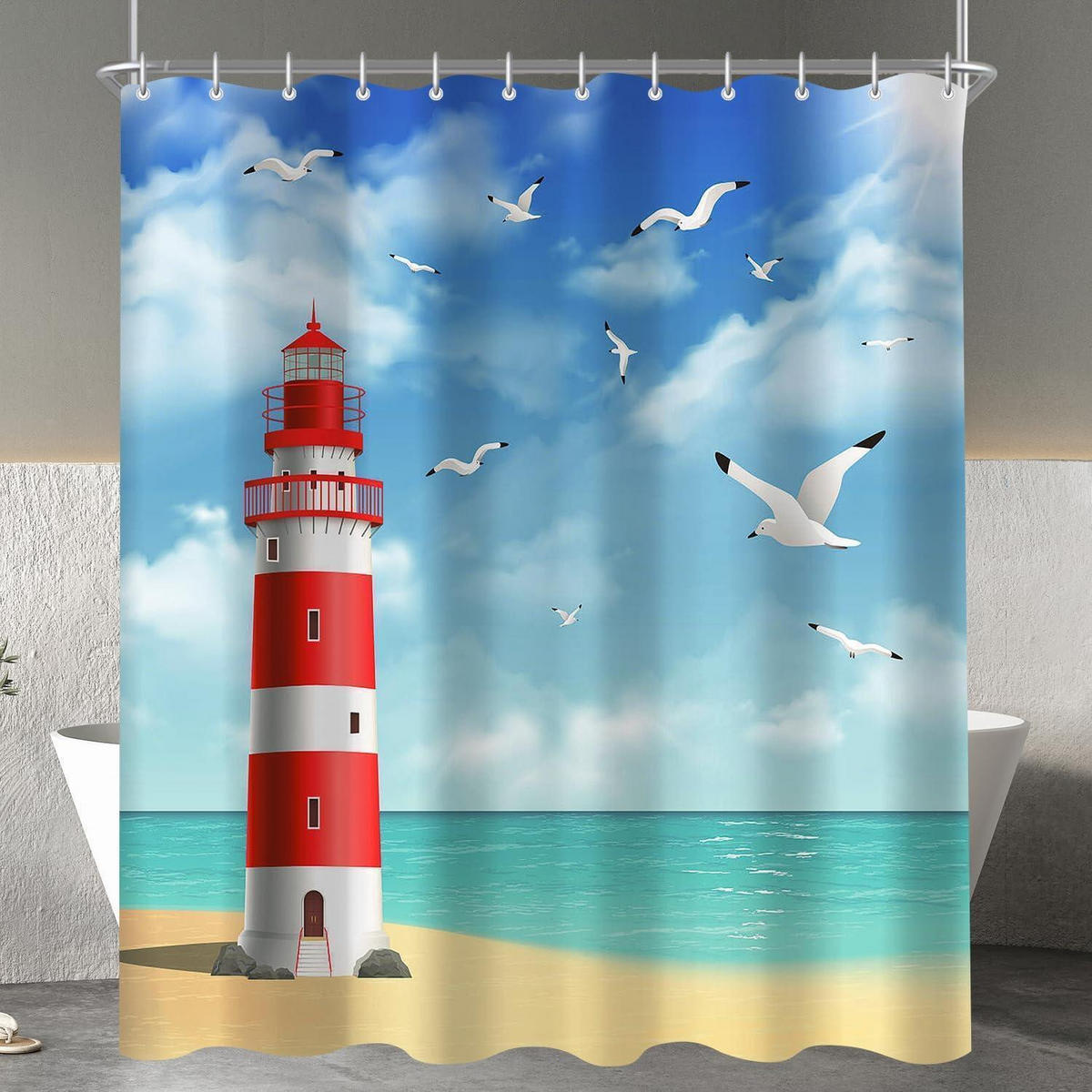 DUSCHVORHANG Leuchtturm 120 x 200 cm Wasserabweisend Waschbar Polyester - Multicolor, Textil (120/200cm)