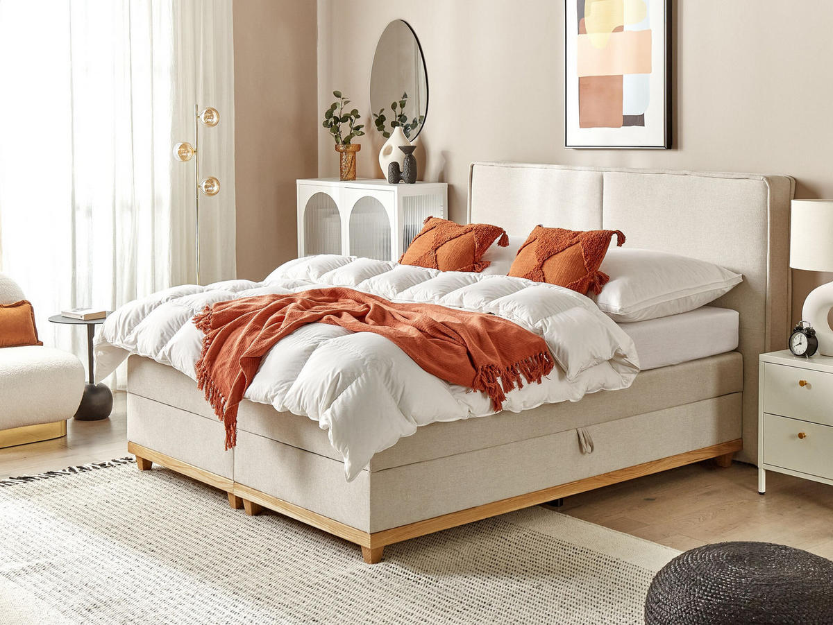 BOXSPRINGBETT 160/200cm Helles Beige Dynasty - Beige, Textil (160/200cm) - Beliani