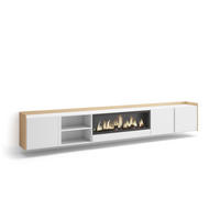 LOWBOARD, Weiß und Eiche, 315/35/50cm, Kamin mit Feuereffekt XXL - Weiß, Holzwerkstoff (315/50/35cm) - Skraut Home