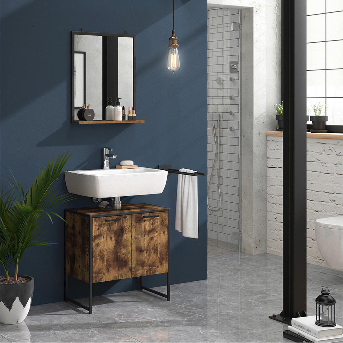 BADEZIMMERSPIEGEL Fyrk Antikholz 50 x 60 cm - Alteiche/Schwarz, Glas (50/60/12cm) - Vicco