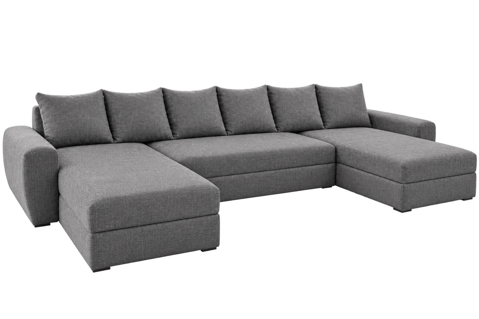 WOHNLANDSCHAFT PUMA U-Form 308 cm mit Schlaffunktion, Bettkasten, Kunstleder-Stoff oder Samt, verschiedene Farben - Schwarz/Grau, Kunststoff (308/85/140cm) - Wohnideebilder