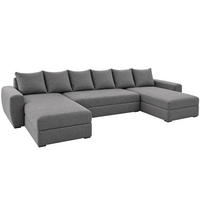 WOHNLANDSCHAFT PUMA U-Form 308 cm mit Schlaffunktion, Bettkasten, Kunstleder-Stoff oder Samt, verschiedene Farben - Schwarz/Grau, Kunststoff (308/85/140cm) - Wohnideebilder