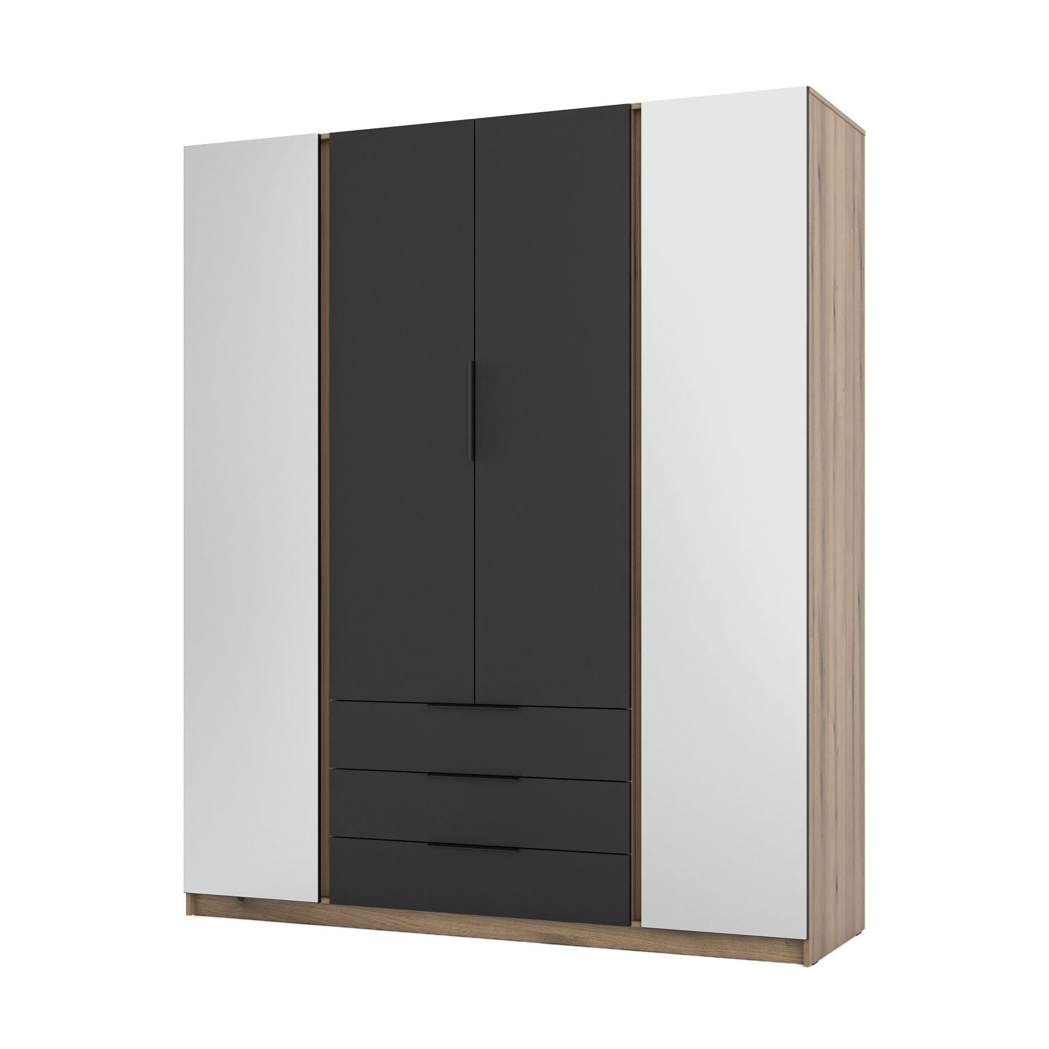 DREHTÜRENSCHRANK CAGLIARI 200/239/61,9cm 4-türig mit Spiegel Goldfarben - Goldfarben/Schwarz, Holzwerkstoff (200/239/61.9cm) - MASSENO