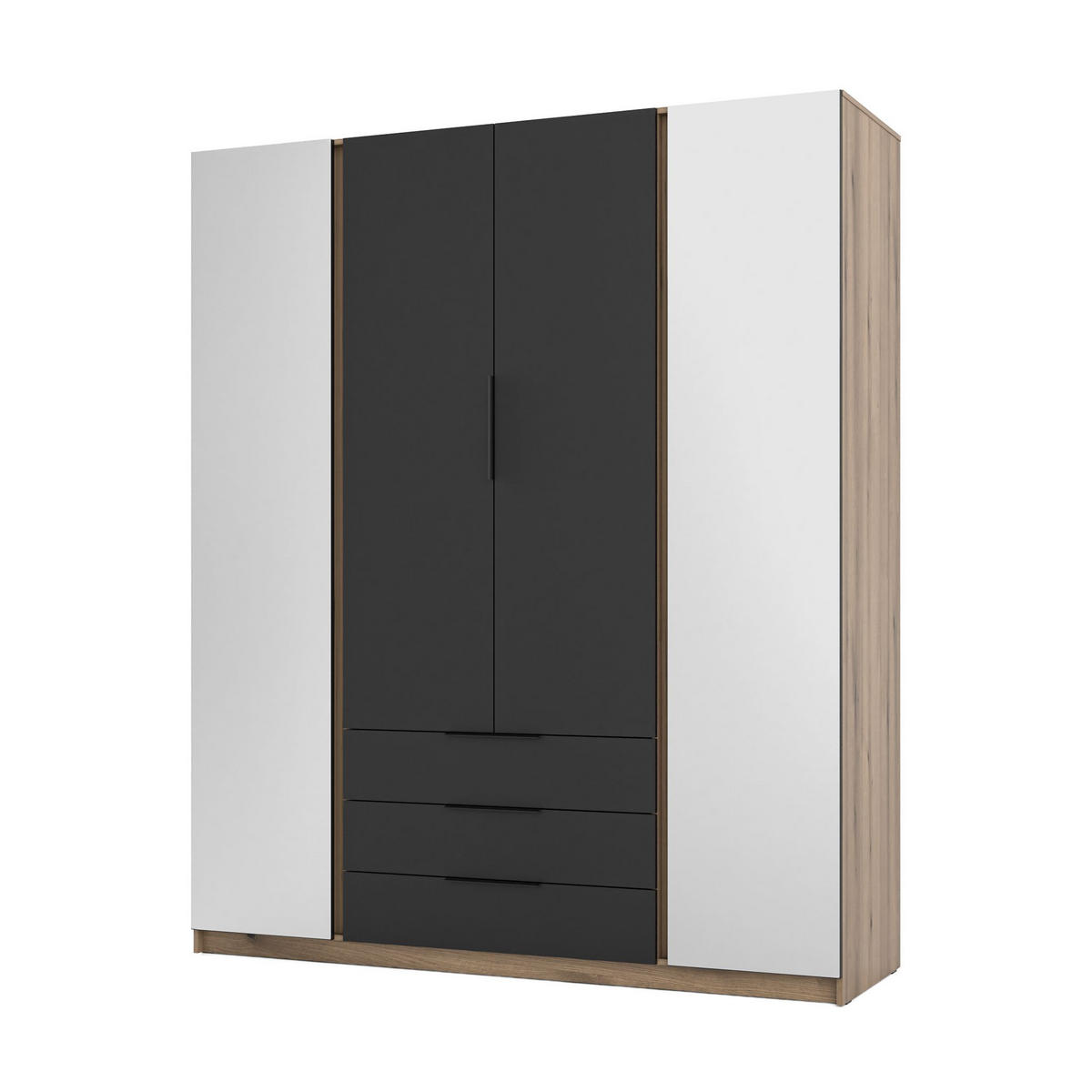 DREHTÜRENSCHRANK CAGLIARI 200/239/61,9cm 4-türig mit Spiegel Goldfarben - Goldfarben/Schwarz, Holzwerkstoff (200/239/61.9cm) - MASSENO