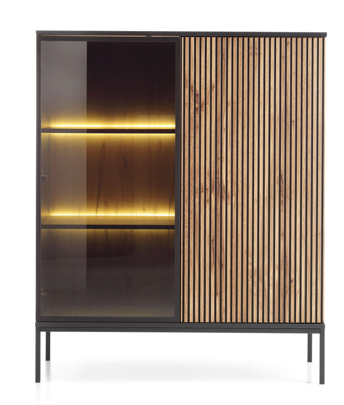 VITRINENSCHRANK Sento schwarz / Wotan Eiche 104 / 39 / 126cm - Eichefarben/Eiche Wotan, Holz/Holzwerkstoff (104/126/39cm) - Feldmann-Wohnen