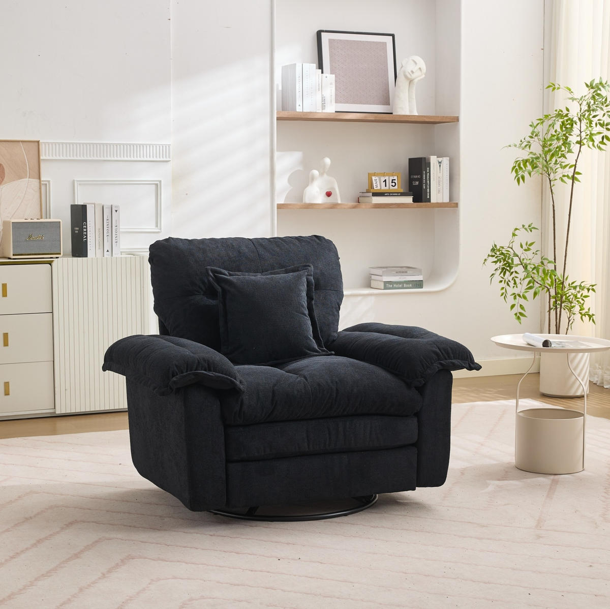 SESSEL mit 360°-Drehfunktion Chenille Black - Schwarz, Metall (84/96/116cm) - Meubliv