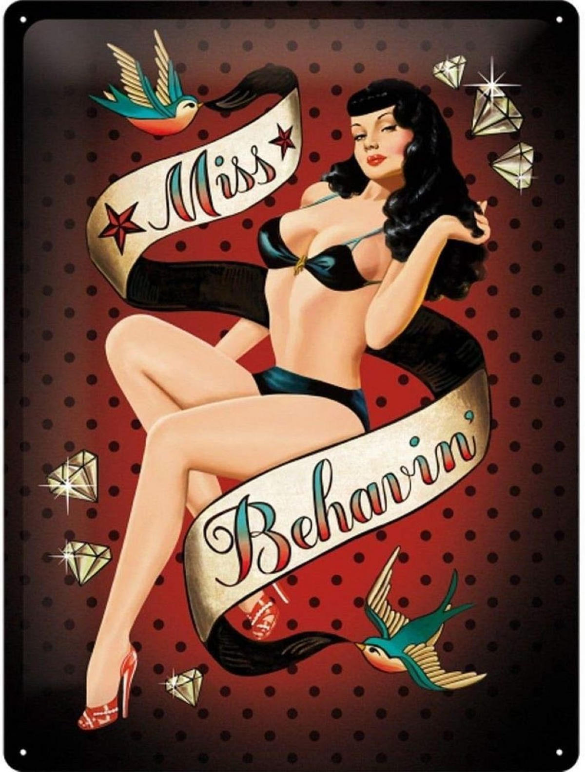 BLECHSCHILD 30/40 cm Miss Behavin' - Multicolor, Metall (30/40/0.2cm) - Nostalgic-Art