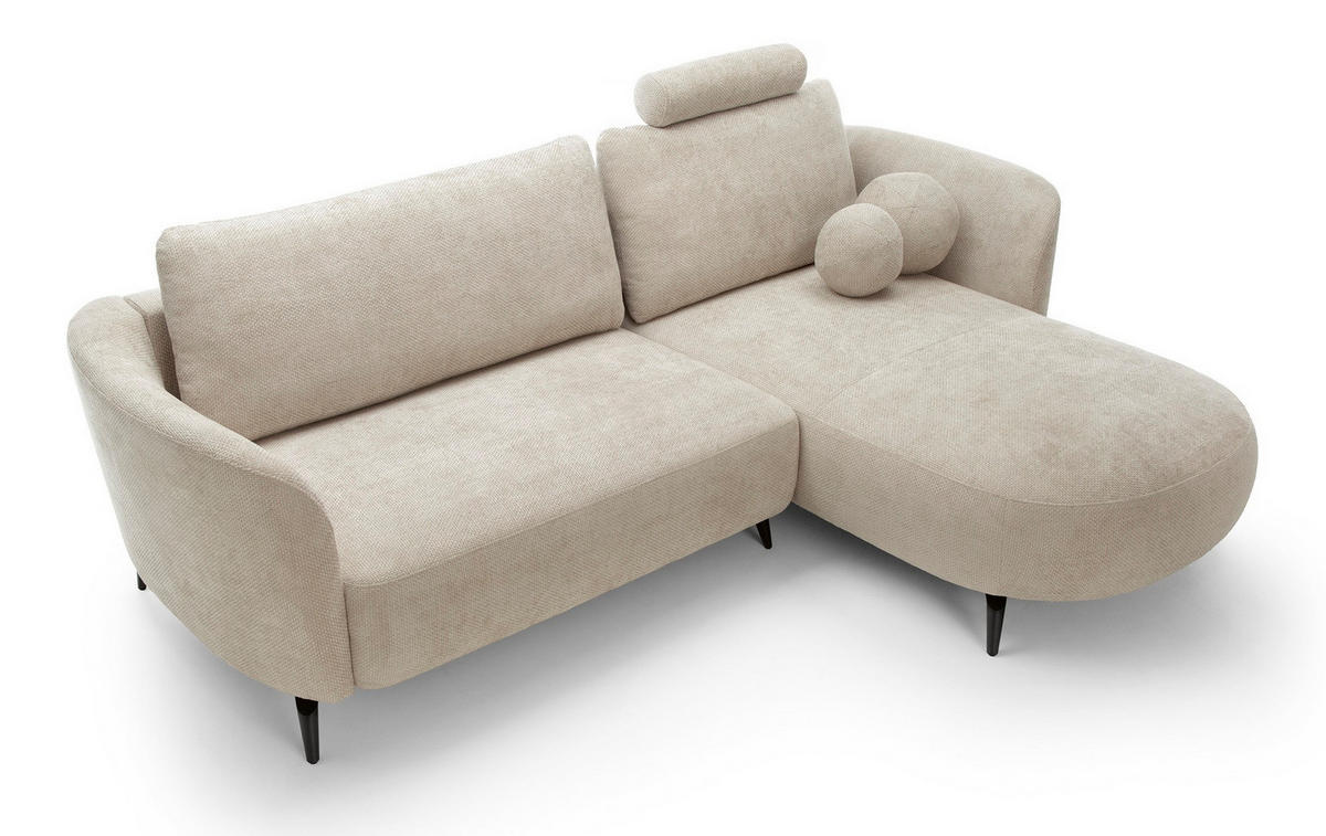 ECKSOFA auf Füßen Kendra 260 cm mit Schlaffunktion, Rechts, Beige - Beige, Holz (180/260cm) - Emporius