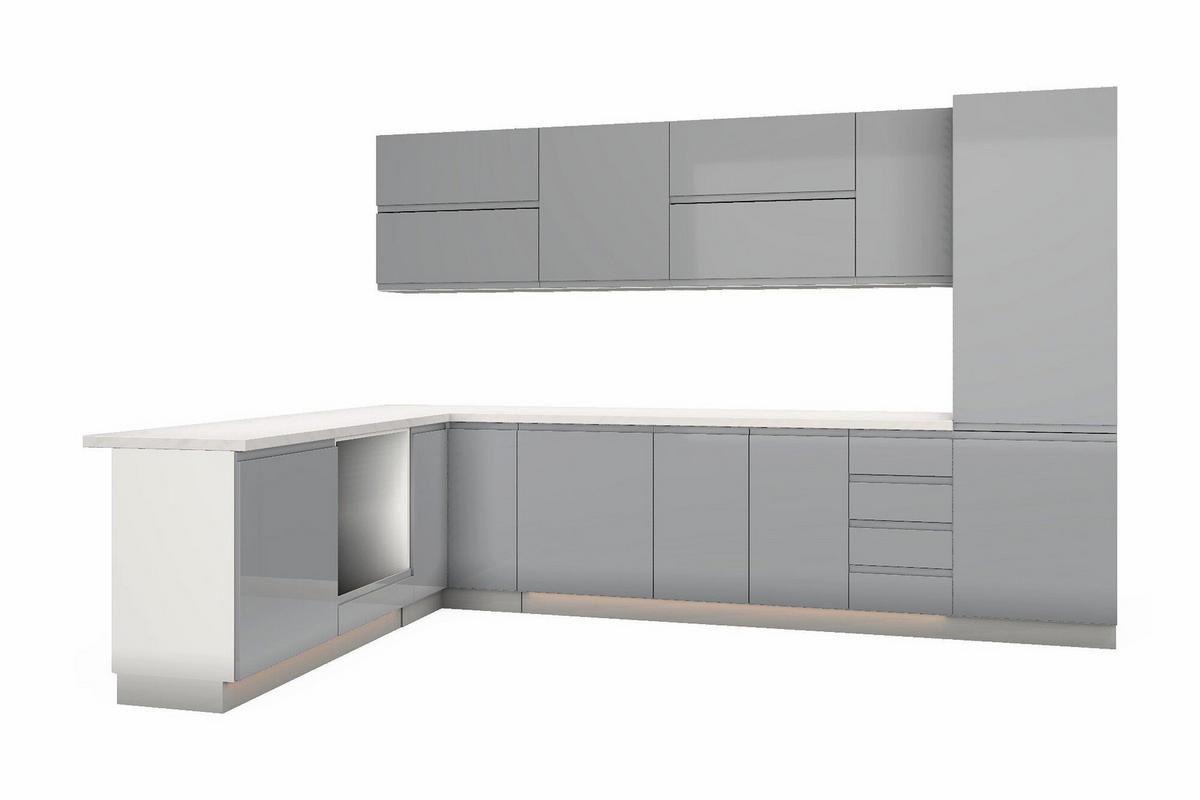 ECKKÜCHE – 330 cm – K54-G330 R – Velmora – Grau – ohne E-Geräte - Weiß/Grau, Holz (330/212/210cm) - ROYAL24_MARKT