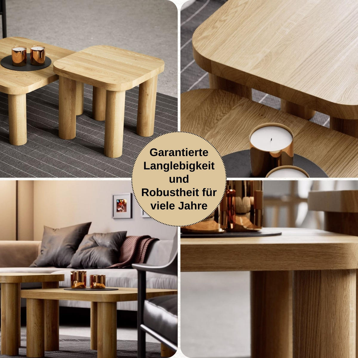 COUCHTISCH Eichenholz vollmassiv quadratisch Naturbelassenen 50/50/37 - Naturfarben, Holz (50/50/37cm)