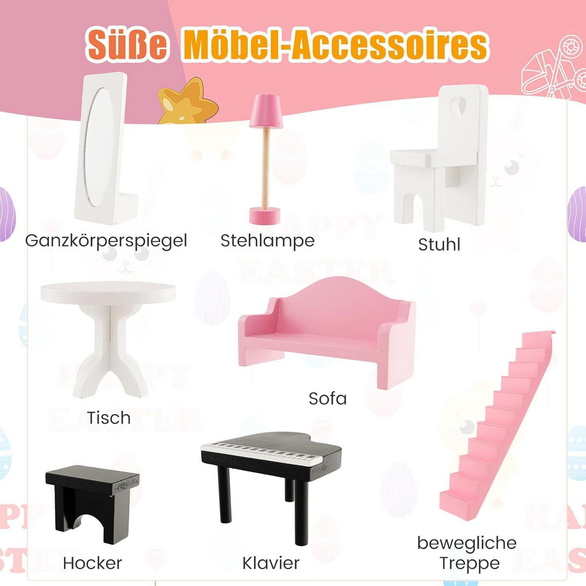 PUPPENHAUS 86cm Weiß - Weiß, Holz (30/86/81cm) - COSTWAY