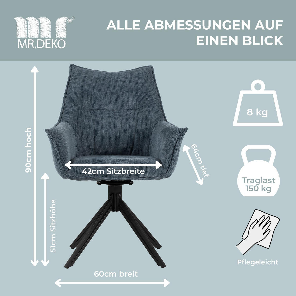 ESSZIMMER-SET Ginosa und Barletta - Blau, Holz/Textil (120/76/120cm) - Mr. Deko