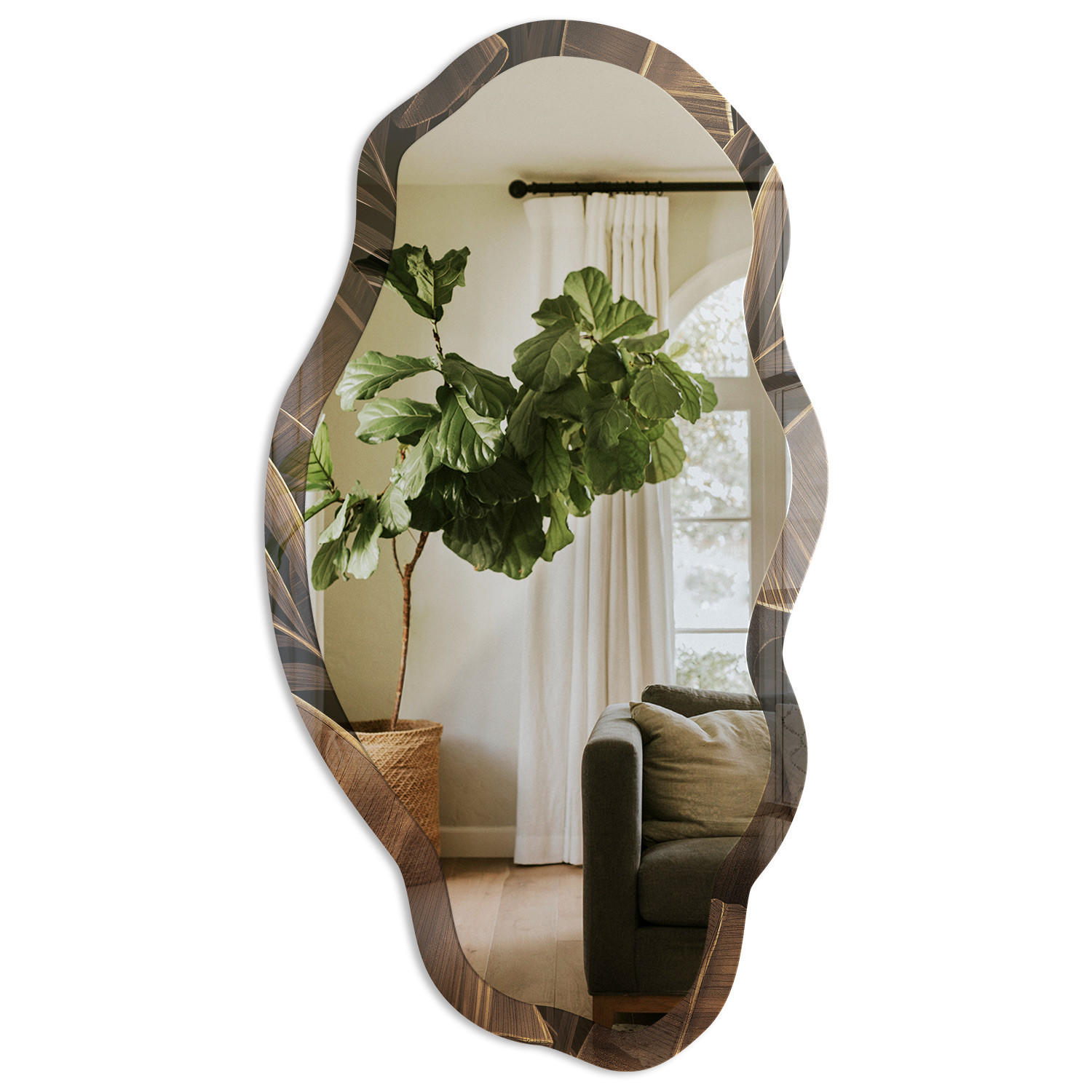 SPIEGEL 90x45 cm asymmetrisch mit Druck - Tropische Blätter - Transparent, Glas (45/90/0.4cm) - TULUP