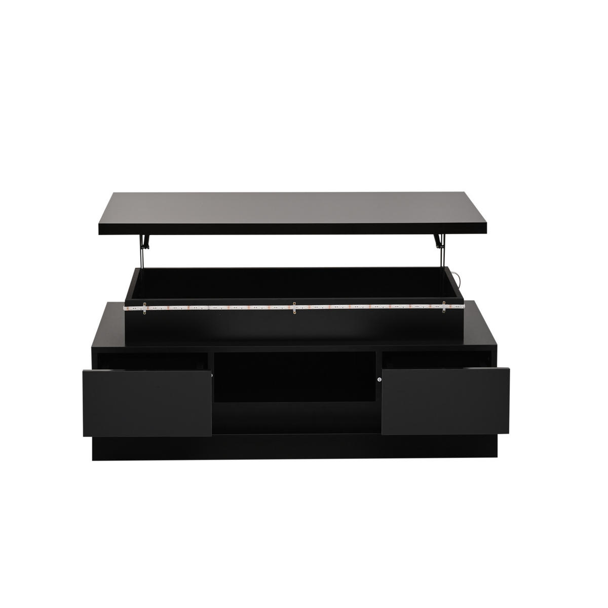 COUCHTISCH anhebbar Schwarz 2 Schubladen LED 100x50x40cm - Schwarz, Holzwerkstoff (100/50/40cm) - FLIEKS