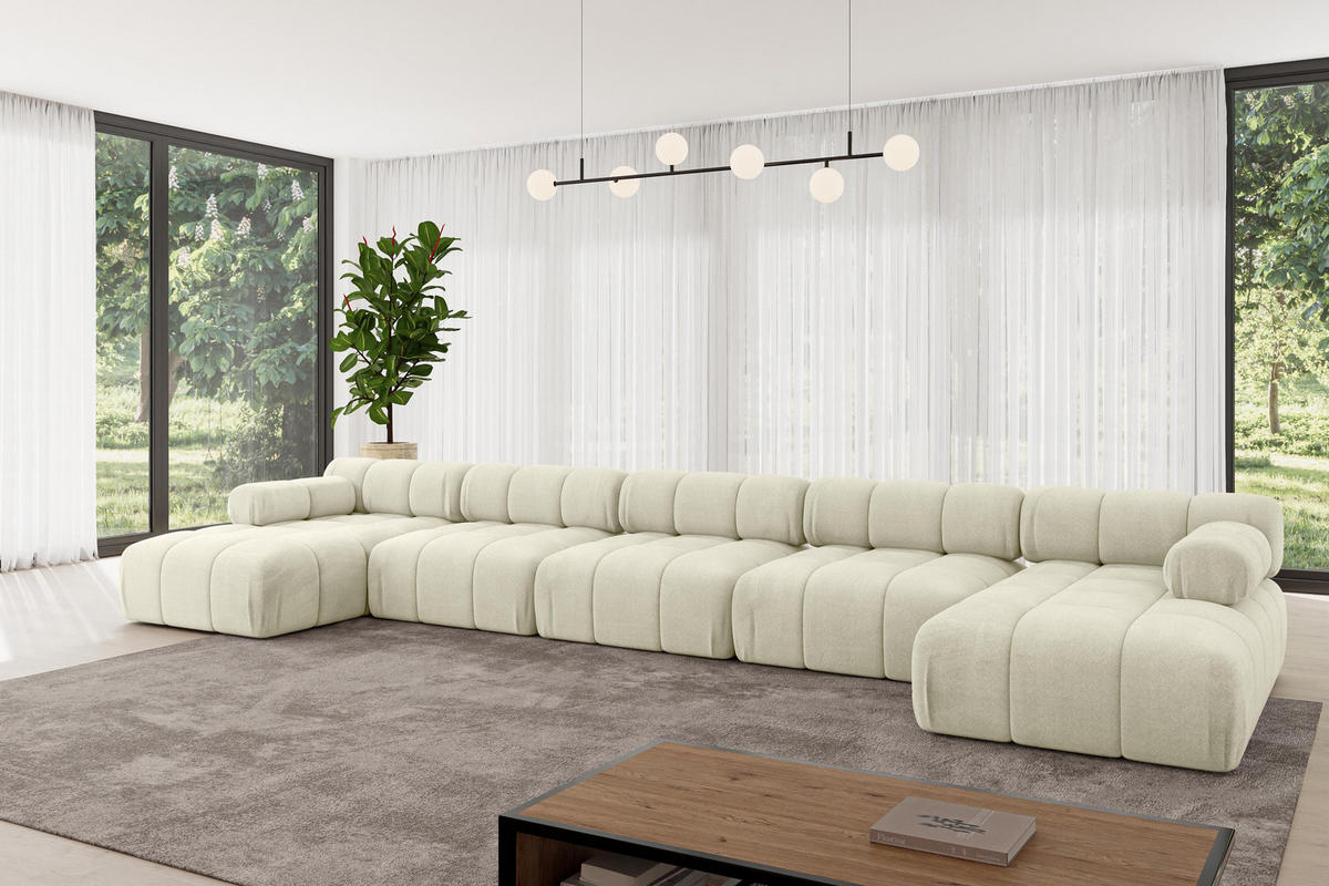 WOHNLANDSCHAFT modulares Sofa Tesso-U3 - 475x160x70 cm Beige Velours - Beige, Holzwerkstoff/Textil (475/70/160cm) - ALTDECOR