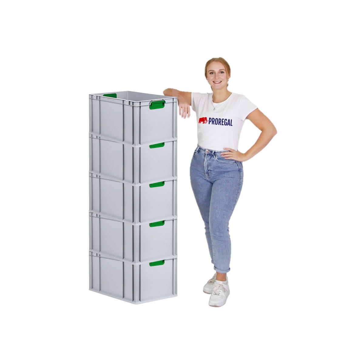 EUROBOX 5x Nextgen Color Mit Auflagedeckel 32x40x60cm Griffe Grün Geschlossen - Grün, Kunststoff (40/32/60cm) - PROREGAL