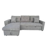 ECKSOFA mit schlaffunktion glasgow grau 4-sitzer cord - Grau, Holz (233/113cm) - Concept Usine